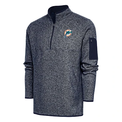Veste à enfiler quart de zip Antigua Heather Navy Miami Dolphins Throwback Fortune pour homme