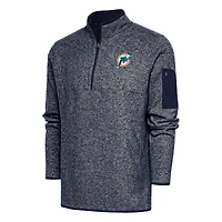 Veste à enfiler quart de zip Antigua Heather Navy Miami Dolphins Throwback Fortune pour homme