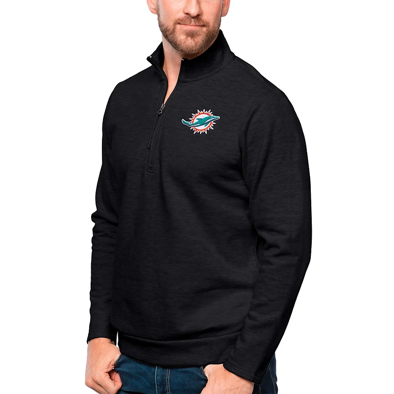 Pull-over Gambit noir chiné Antigua pour homme, fermeture éclair quart de tour, des Dolphins Miami