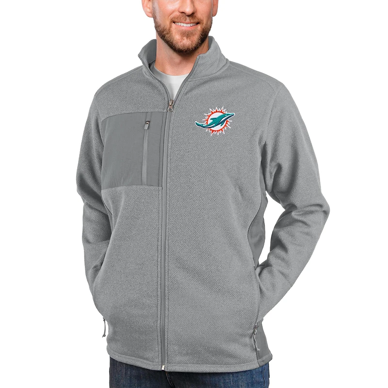 Veste zippée intégrale Antigua gris chiné pour homme, motif Miami Dolphins