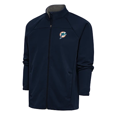 Veste de golf zippée intégrale pour homme, bleu marine, avec logo l'équipe des Miami Dolphins, motif rétro