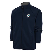 Veste de golf zippée intégrale pour homme, bleu marine, avec logo l'équipe des Miami Dolphins, motif rétro