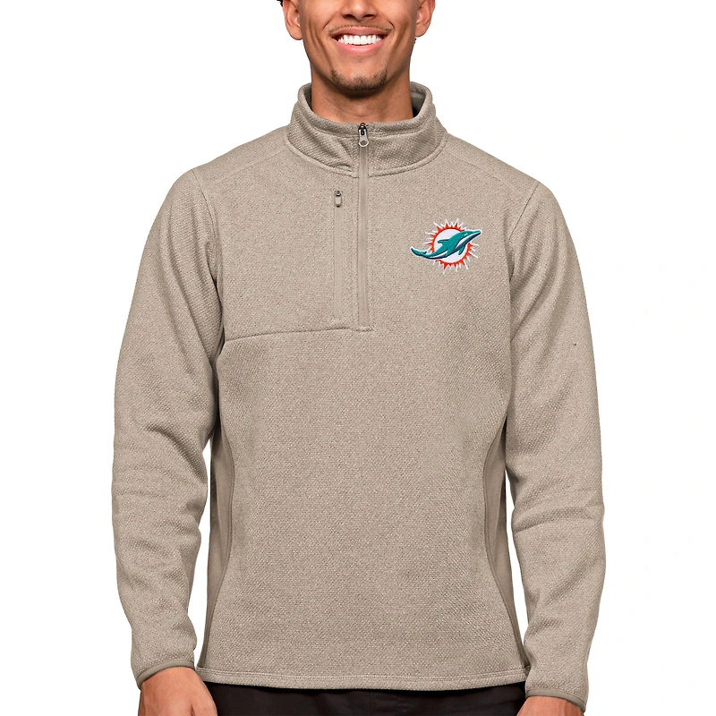 Pull-over à fermeture éclair quart de tour pour homme Antigua Oatmeal Miami Dolphins