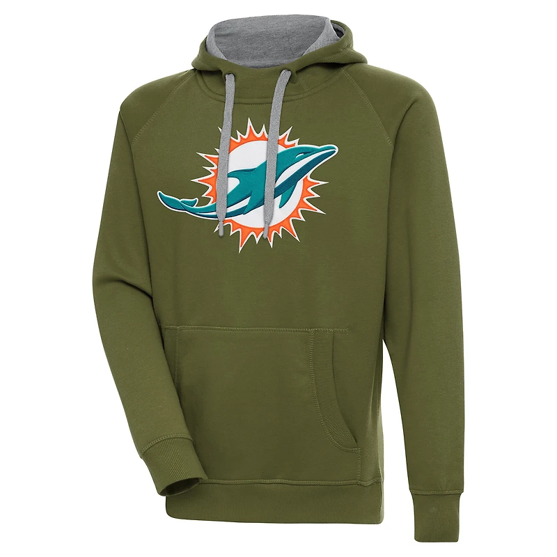 Sweat à capuche Antigua Olive Miami Dolphins pour homme avec logo Victory