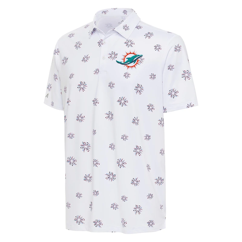 Men's Antigua White Miami Dolphins Fireworks Polo