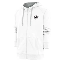 Sweat à capuche zippé intégral Antigua White Miami Dolphins avec logo métallique Victory pour homme