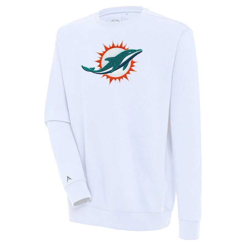 Sweat-shirt à col rond Victory Antigua White pour homme, Miami Dolphins