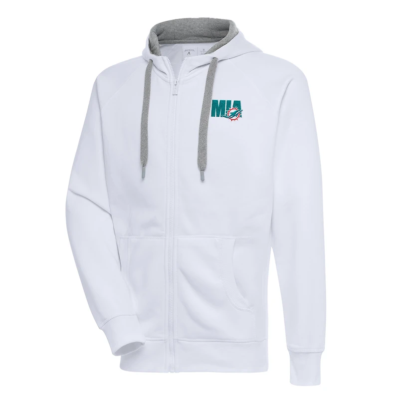 Sweat à capuche zippé Victory Antigua White pour homme des Miami Dolphins