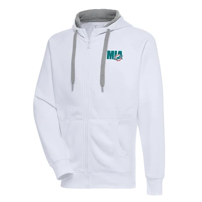 Sweat à capuche zippé Victory Antigua White pour homme des Miami Dolphins