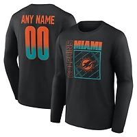 T-shirt à manches longues noir pour homme Miami Dolphins, domicile, personnalisé avec nom et numéro