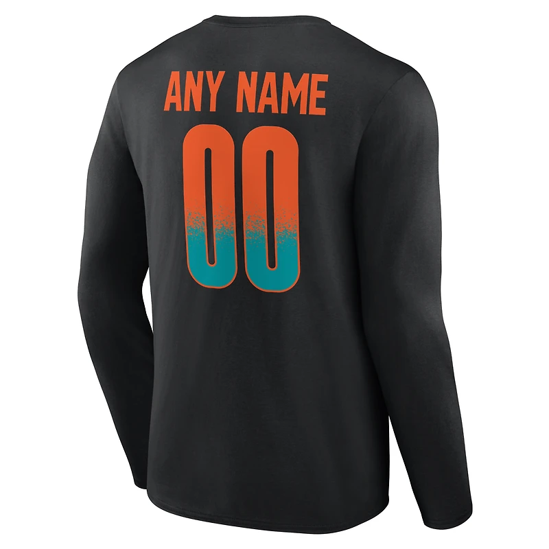 Men's Black Miami Dolphins Home Field Pop Personalized Name & Number Long Sleeve T-Shirt