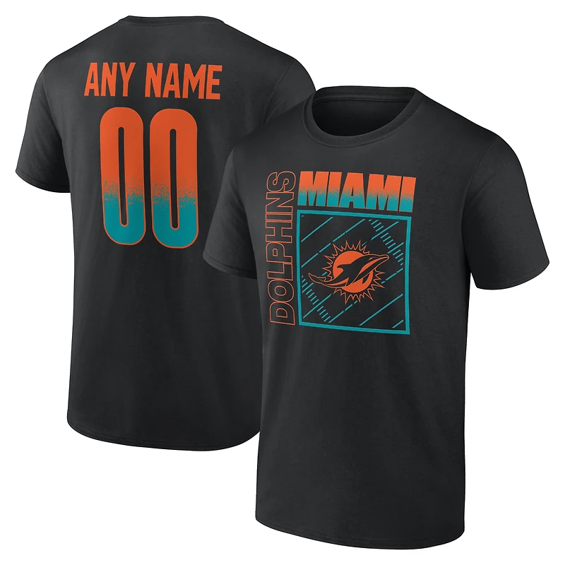 T-shirt noir pour homme Miami Dolphins, domicile, personnalisé avec nom et numéro