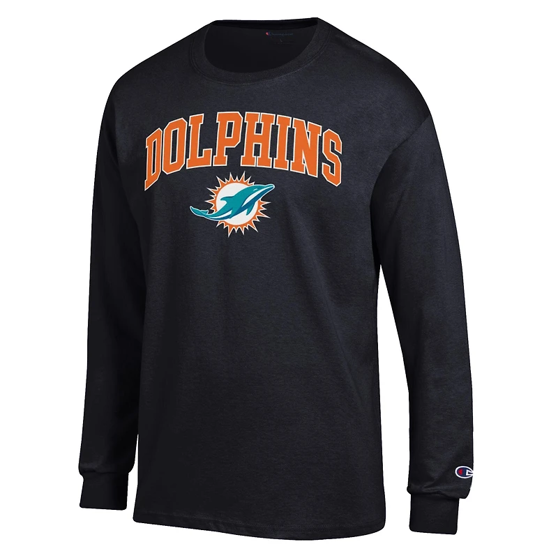 Men's Champion Black Miami Dolphins Arch Over Logo Long Sleeve T-Shirt