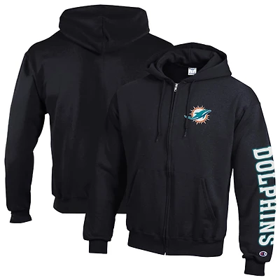 Men's Champion Black Miami Dolphins Powerblend Fleece Full-Zip Hoodie
