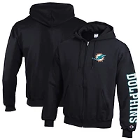 Men's Champion  Black Miami Dolphins Powerblend Fleece Full-Zip Hoodie
