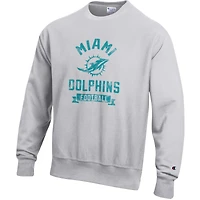Men's Champion  Heather Gray Miami Dolphins Reverse Weave Fleece Pullover Sweatshirt