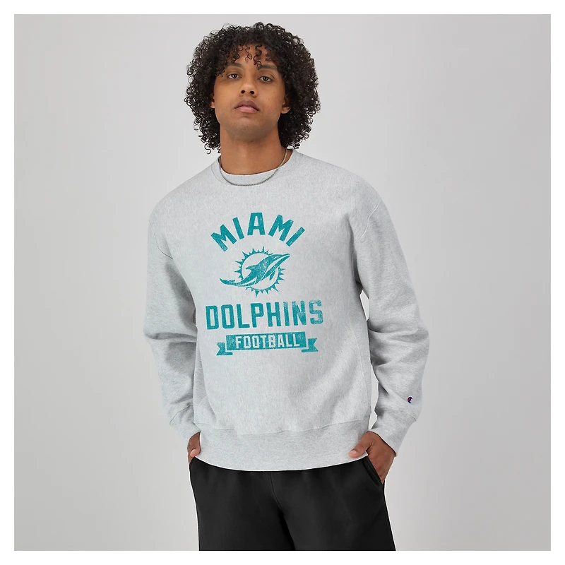 Men's Champion  Heather Gray Miami Dolphins Reverse Weave Fleece Pullover Sweatshirt