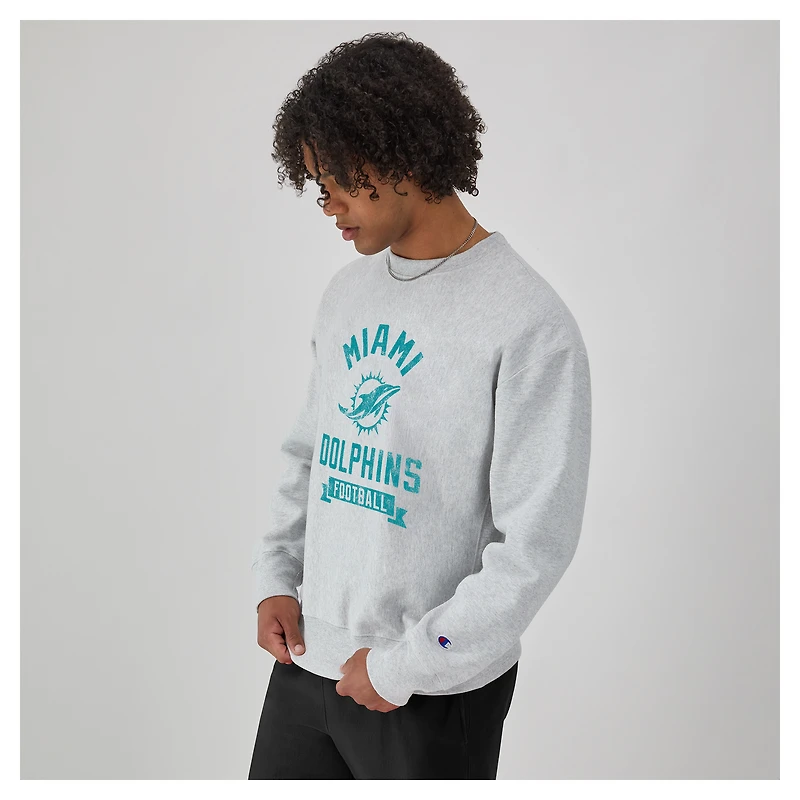 Men's Champion  Heather Gray Miami Dolphins Reverse Weave Fleece Pullover Sweatshirt