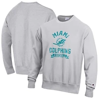 Men's Champion  Heather Gray Miami Dolphins Reverse Weave Fleece Pullover Sweatshirt