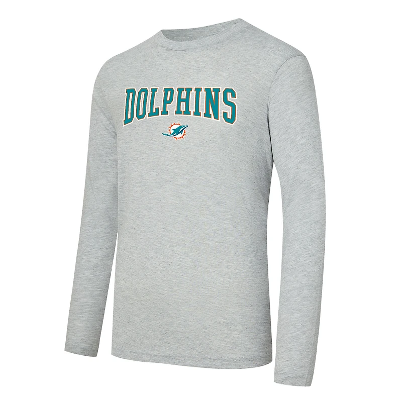 Men's Concepts Sport Aqua/Heather Gray Miami Dolphins Regulate Long Sleeve T-Shirt and Plaid Pant Set