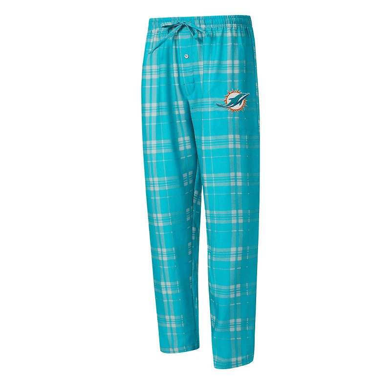 Men's Concepts Sport Aqua/Heather Gray Miami Dolphins Regulate Long Sleeve T-Shirt and Plaid Pant Set