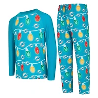 Ensemble t-shirt à manches longues et pantalon en tricot Garland Raglan pour hommes Concepts Sport Aqua Miami Dolphins