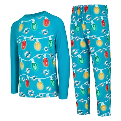 Ensemble t-shirt à manches longues et pantalon en tricot Garland Raglan pour hommes Concepts Sport Aqua Miami Dolphins