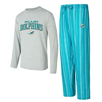 Ensemble de nuit pour homme Concepts Sport Miami Dolphins Petition avec t-shirt à manches longues et pantalon