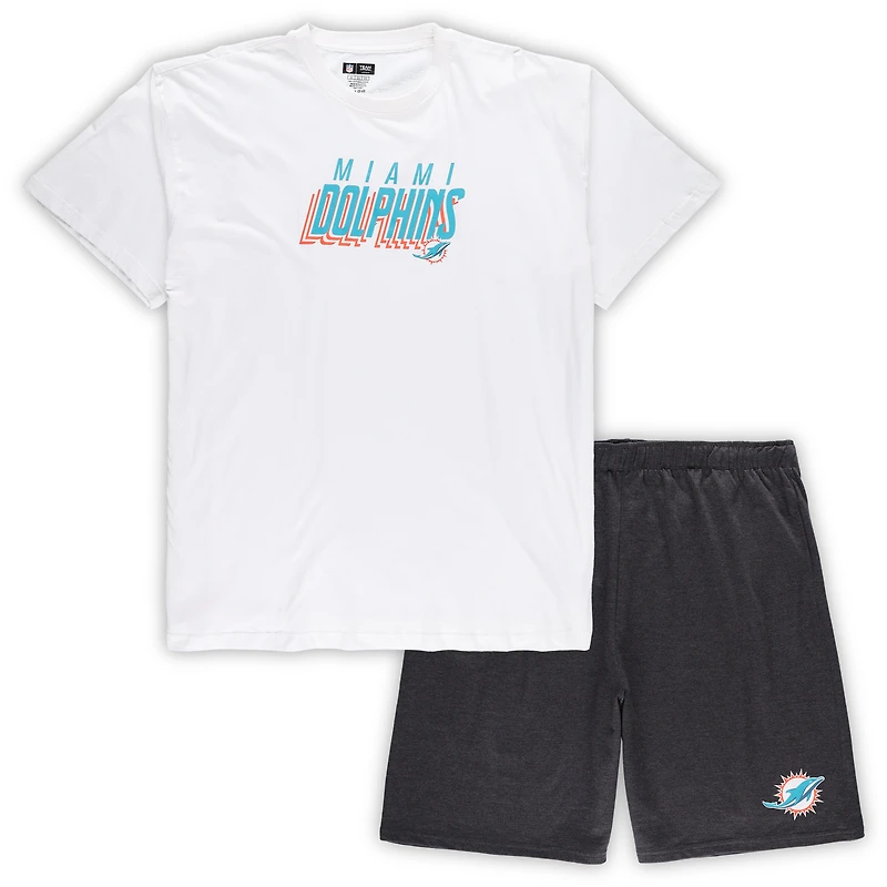 Ensemble haut et short Concepts Sport blanc/anthracite pour homme des Dolphins de Miami, grande taille
