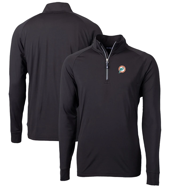 Pull-over rétro à fermeture éclair quart de tour pour homme Cutter & Buck, noir, Miami Dolphins, Adapt Eco Knit, extensible et recyclé, grande taille