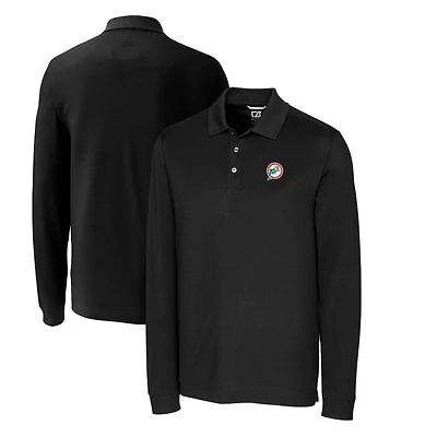 Polo à manches longues et col rond en piqué Advantage Tri-Blend pour homme, noir, Cutter & Buck, Miami Dolphins, grandes tailles