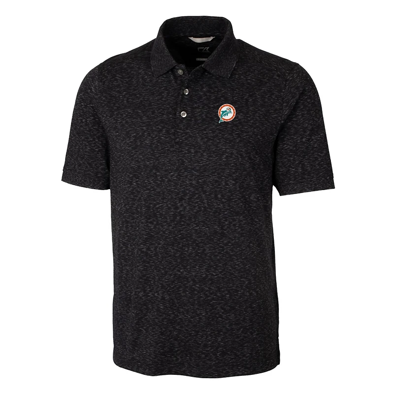 Men's Cutter & Buck Black Miami Dolphins Advantage Tri-Blend Space Dye Big Tall Throwback Polo