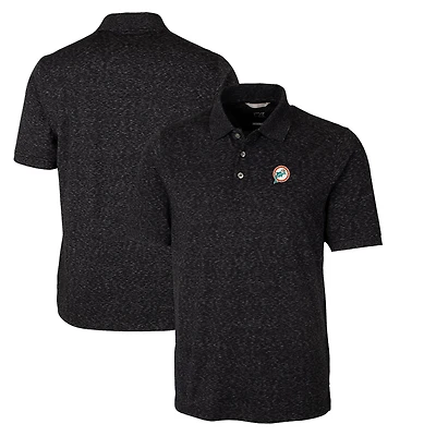 Men's Cutter & Buck Black Miami Dolphins Advantage Tri-Blend Space Dye Big Tall Throwback Polo