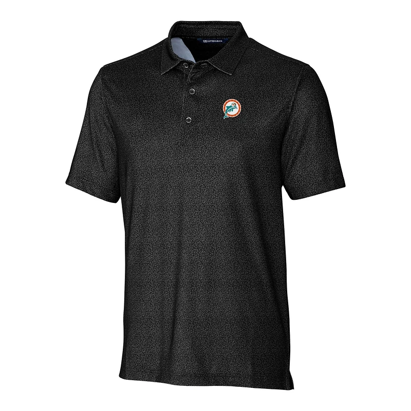 Men's Cutter & Buck Black Miami Dolphins Micro Floral Stretch Polo