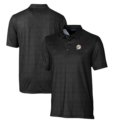 Men's Cutter & Buck Black Miami Dolphins Micro Floral Stretch Polo