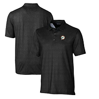 Men's Cutter & Buck Black Miami Dolphins Micro Floral Stretch Polo