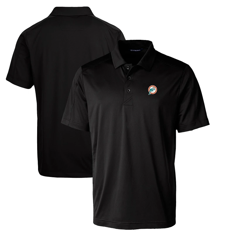 Men's Cutter & Buck Black Miami Dolphins Throwback Logo Prospect Textured Stretch Polo