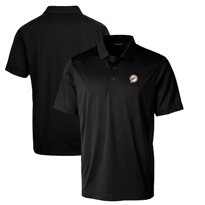 Men's Cutter & Buck Black Miami Dolphins Throwback Logo Prospect Textured Stretch Polo