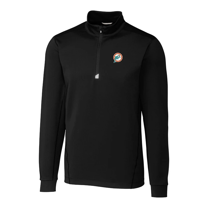 Men's Cutter & Buck Black Miami Dolphins Throwback Logo Traverse Stretch Quarter-Zip Pullover Top