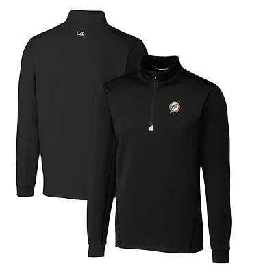 Men's Cutter & Buck Black Miami Dolphins Throwback Logo Traverse Stretch Quarter-Zip Pullover Top