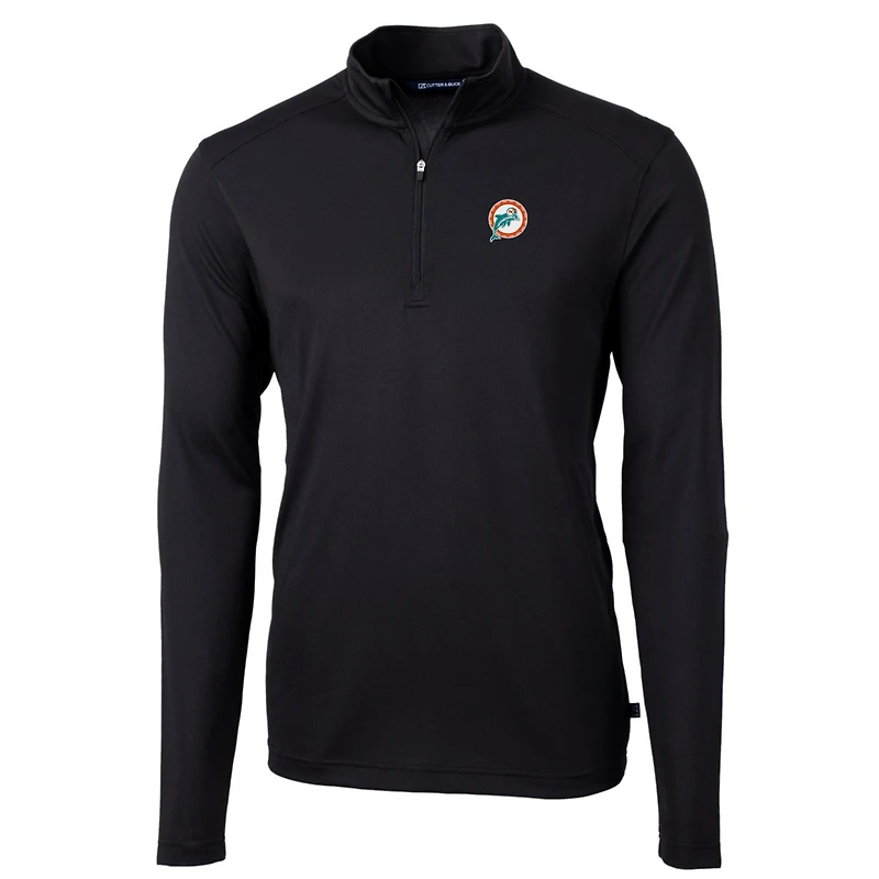 Pull-over zippé quart de tour en piqué recyclé noir avec logo rétro des Dolphins Miami pour homme, Cutter & Buck, Virtue Eco Pique, grande taille