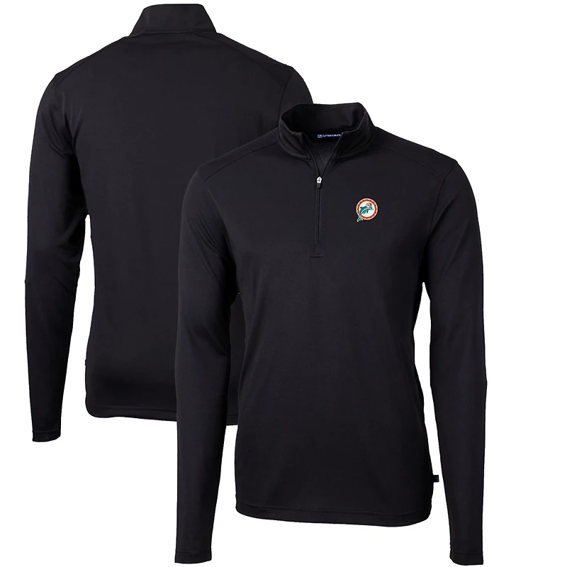 Pull-over zippé quart de tour en piqué recyclé noir avec logo rétro des Dolphins Miami pour homme, Cutter & Buck, Virtue Eco Pique, grande taille