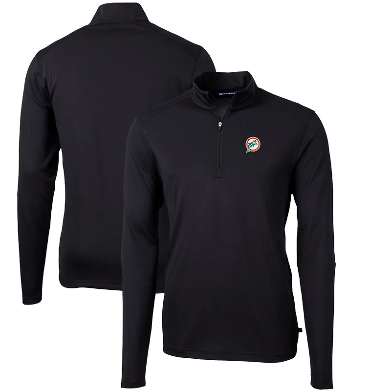 Men's Cutter & Buck Black Miami Dolphins Throwback Logo Virtue Eco Pique Recycled Quarter-Zip Pullover Top