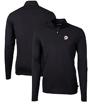 Men's Cutter & Buck Black Miami Dolphins Throwback Logo Virtue Eco Pique Recycled Quarter-Zip Pullover Top