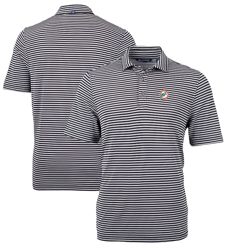 Polo homme Cutter & Buck noir Miami Dolphins Throwback Logo Virtue Eco Pique Stripe recyclé grande taille