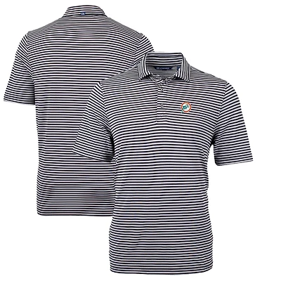 Men's Cutter & Buck Black Miami Dolphins Throwback Logo Virtue Eco Pique Stripe Recycled Big Tall Polo