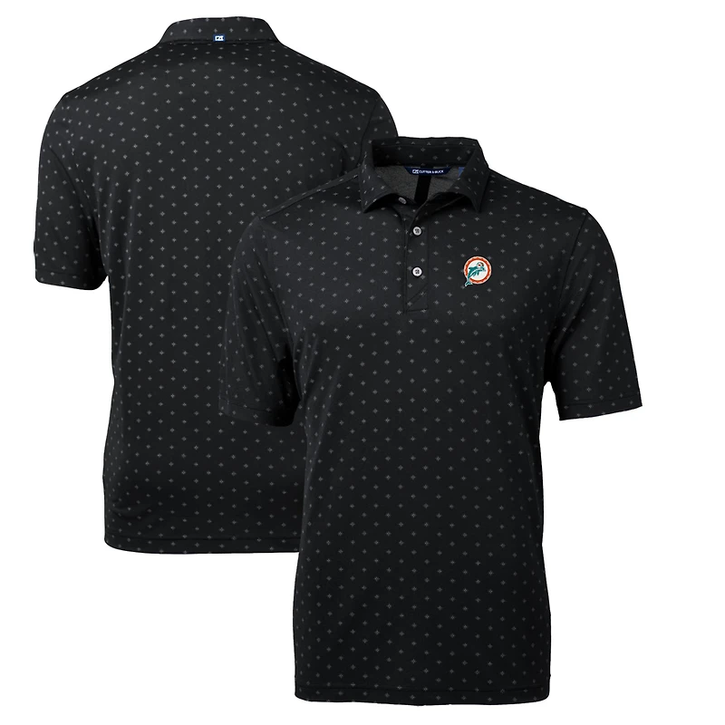 Men's Cutter & Buck Black Miami Dolphins Throwback Logo Virtue Eco Pique Tile Recycled Polo