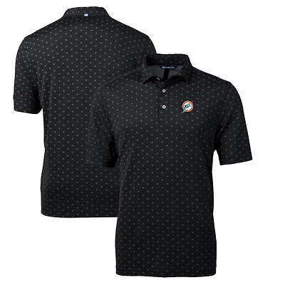 Men's Cutter & Buck Black Miami Dolphins Throwback Logo Virtue Eco Pique Tile Recycled Polo