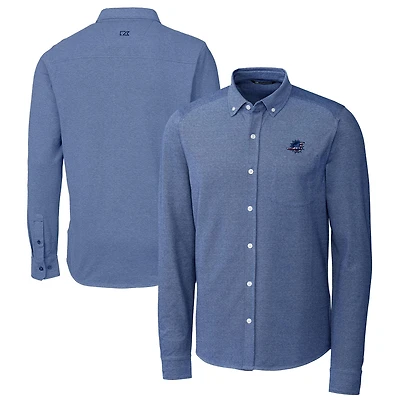 Chemise boutonnée à manches longues Advantage Tri-Blend Pique bleue des Dolphins de Miami pour homme, Cutter & Buck