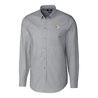 Men's Cutter & Buck Charcoal Miami Dolphins Throwback Logo Big Tall Long Sleeve Stretch Oxford Button-Down Shirt